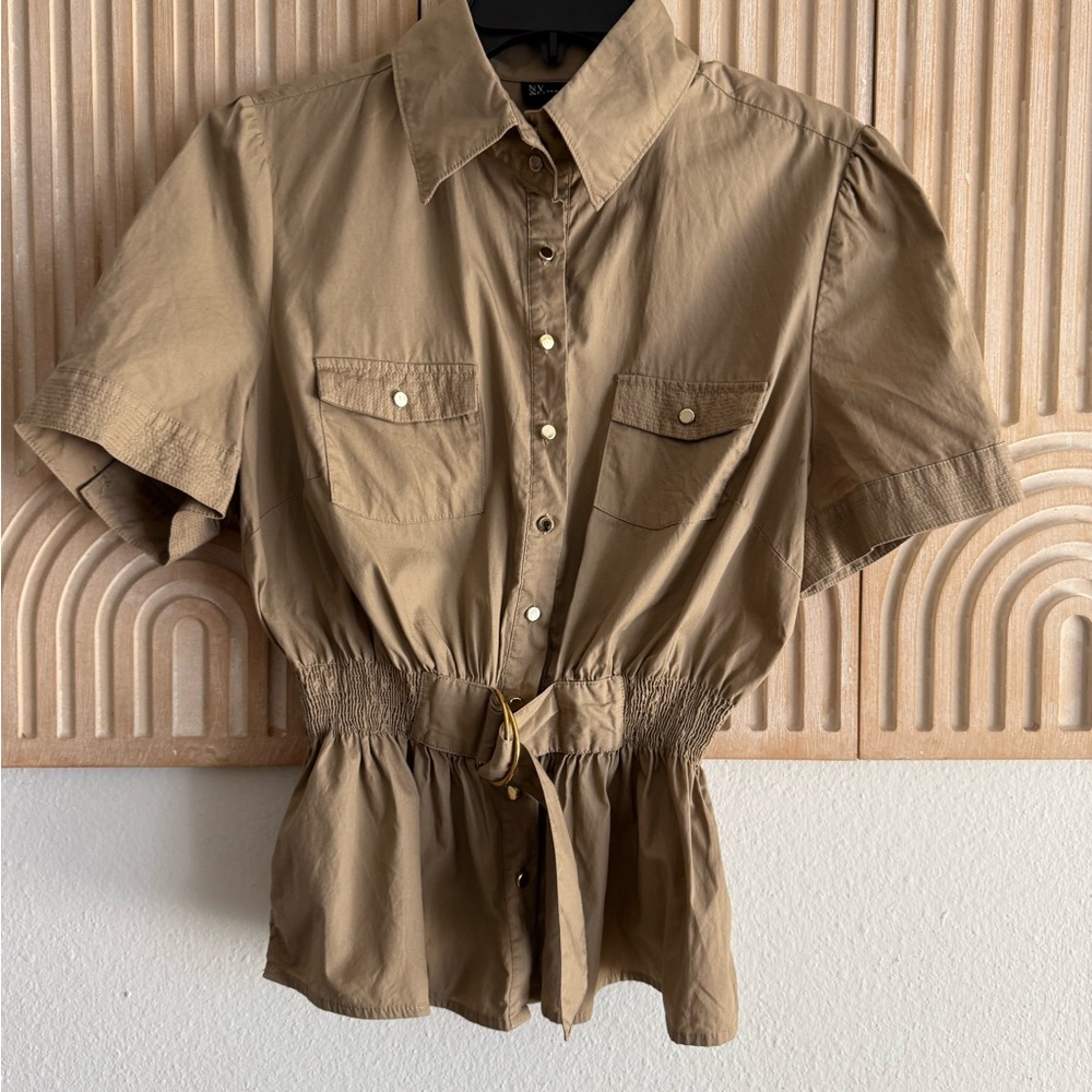New York & Company Brown Button-Down Shirt
